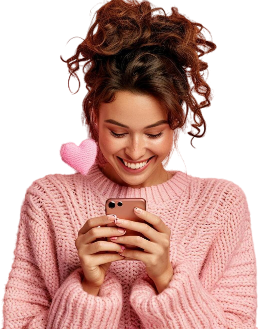 Girl looking at phone with smile